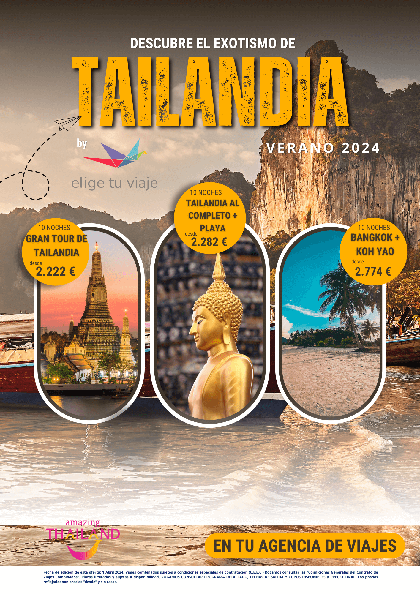 OFERTA Circuitos TAILANDIA Verano 2024, salida desde Madrid, 10 noches: Gran Tour de Tailandia, Tailandia al completo + Playa, Bangkok + Koh Yao.